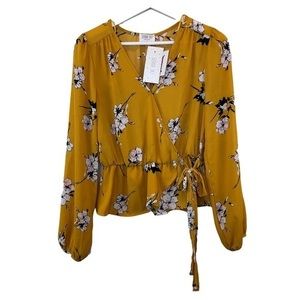 New Sienna Sky Floral Long Sleeve Tie Blouse Yellow